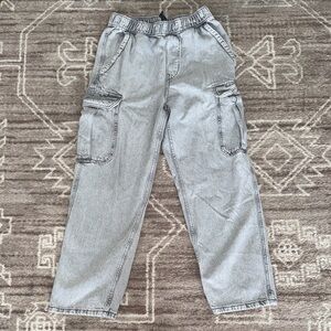 H&M Loose Ample Gray Denim Cargo Pant W/Drawstring Waist, Size S